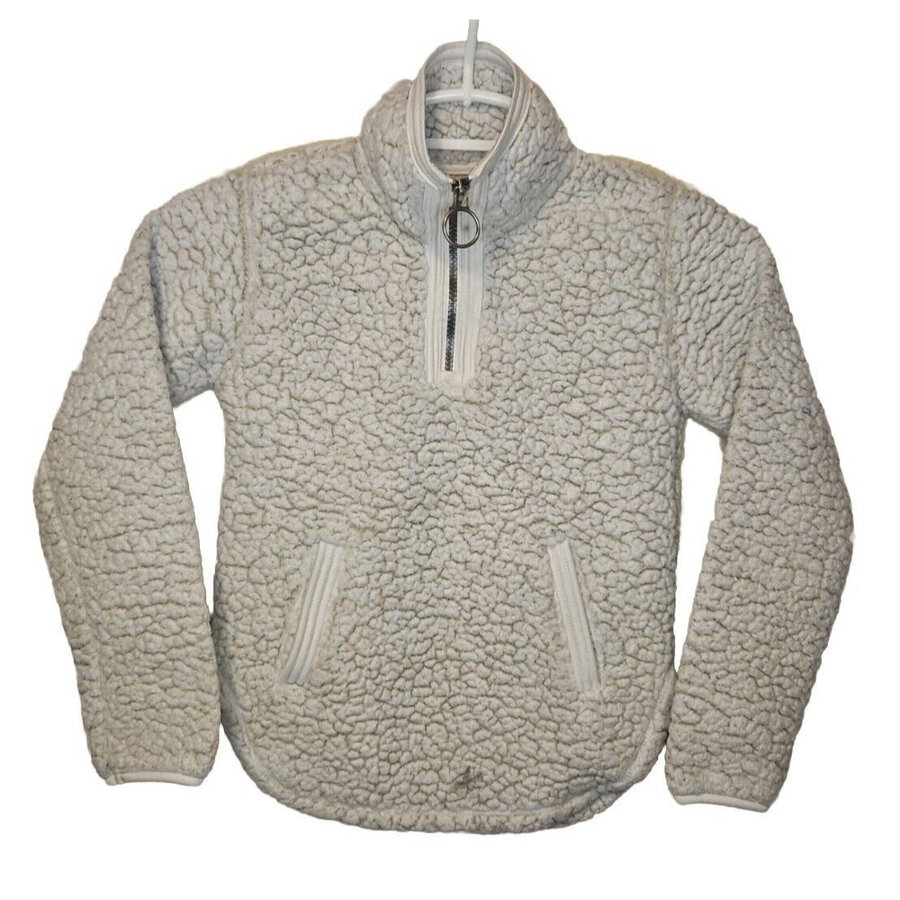 Cuddly Sherpa 1/4 Zip Collared Pullover Jacket White Girls Size 5 / 6 Faux Fur